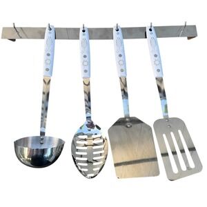Forgecraft Golden Harvest Stainless Steel Kitchen Utensil Set with Rack Vintage